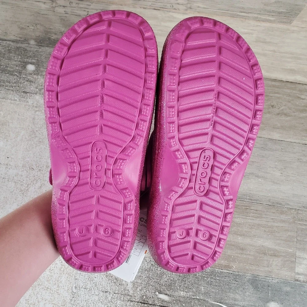 Crocs Classic Lined‎ Glitter Kids Clogs Sz 6 Fuchsia Fun Slingback Sandals